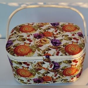 Floral Sewing Basket With Handle And Removable Tray